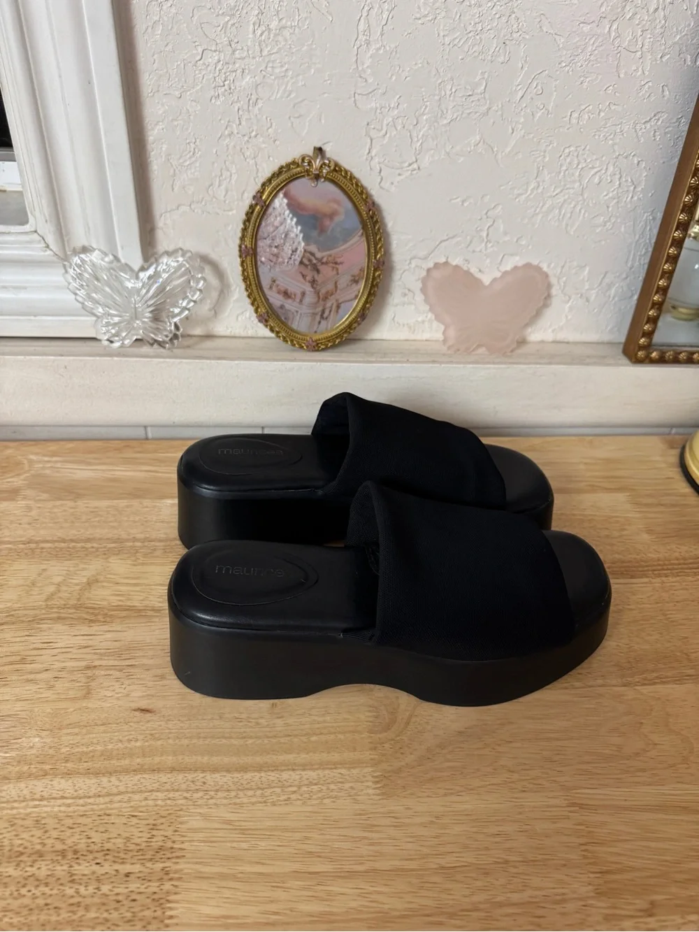 Maurices Black Platform Slide Sandals Size 8 Y2K Chunky Minimalist Wedge Slides